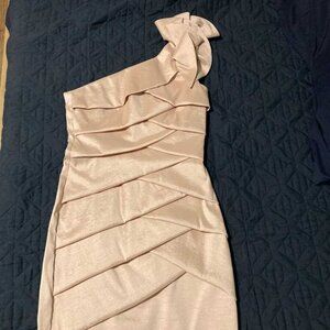 Champagne One-Shoulder Cocktail Dress Bow Detail